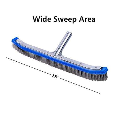 Swimming Pool Brush for Cleaning Pool Walls,Tiles & Floors,Heavy Duty 18" Aluminum Stainless Steel Wire Bristle Pool Scrub Brush for Curved Cleaning Brushes with EZ Clips - color: Silver