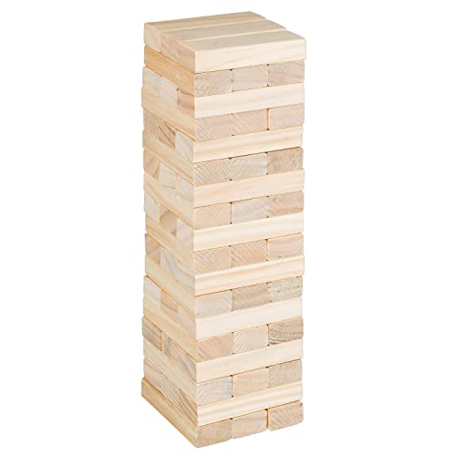 Idena 40087-Wackelturm Wood, Skill Game with 54 Bricks and Storage Bag, Large Stacking Tower Approx. 8 x 8 x 26 cm, 40087