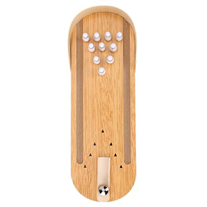 Rosvola Wooden Mini Bowling Game Set, 11.64x3.93inch, Adjustable Metal Ball Plate, Portable Stress Relief Toy for Kids Adults Home Office