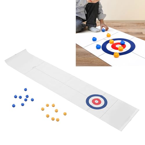 Asixxsix Tabletop Curling Game, Portable Board Game with Foldable Mat and 16 x Balls, Family Set for Home & Outdoor Fun Indoor Table
