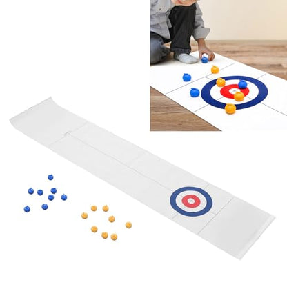 Asixxsix Tabletop Curling Game, Portable Board Game with Foldable Mat and 16 x Balls, Family Set for Home & Outdoor Fun Indoor Table