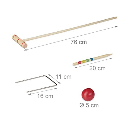 Relaxdays Croquet Game, 6 Players, Children & Adults, Complete Set with Bag, Croquet Set Wood, Bat, Multicoloured