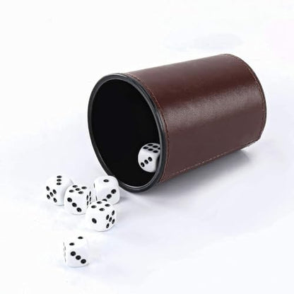 5X Dice Cup Set, PU Leather Dice Shaker Cups with 30 Dices for Bar Party Yahtzee Farkle Dice Games, Coffee (5, Brown) - color: Brown X5