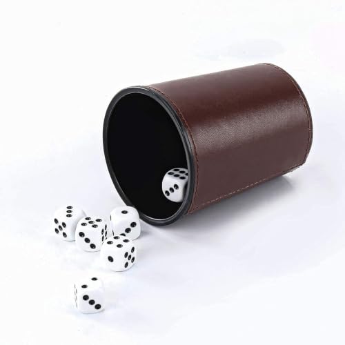 5X Dice Cup Set, PU Leather Dice Shaker Cups with 30 Dices for Bar Party Yahtzee Farkle Dice Games, Coffee (5, Brown) - color: Brown X5