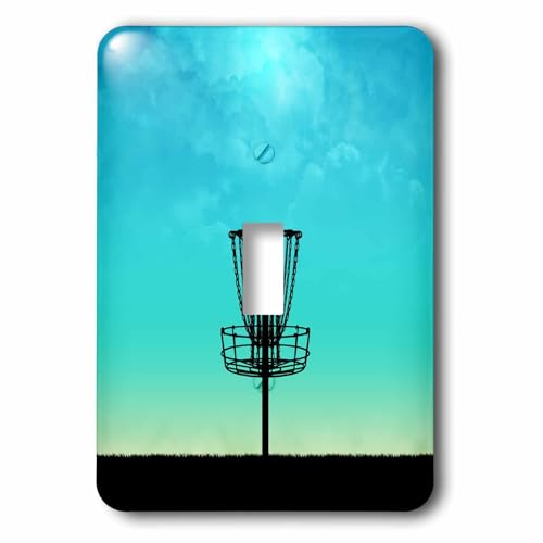 3dRose Disc Golf Basket Silhouette - silhouette basket on grass with blue sky single toggle switch - style: Single Toggle Switch
