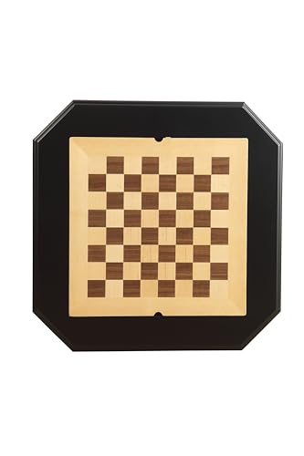 Black Finish Chess Game Table with Turned Pedestal | Hidden Storage Drawer, Reversible Tabletop, Chess & Backgammon Game Board, Sturdy Elegant Base, Side Table - size: 28''-Chess Table Black + Turned Pedestal