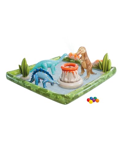 INTEX Jurassic Adventure Inflatable Kiddie Pool with Water Sprayer, Slide & Dinosaurs - 79" x 79" x 14" - Ages 2+ - color: Multicolor, size: 79" x 79" x 14"