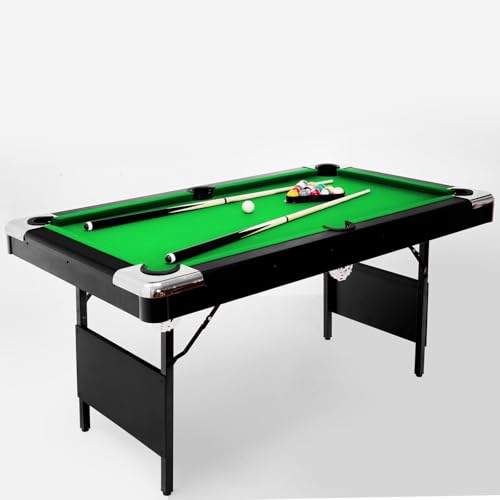 Billiards Table, Portable Foldable Space-Saving Table, Pool Table,Billiard Table Set Includes Balls, Cues, Chalks and Brush, Perfect for Family Game Room,Adult Rrec Room - color: Green