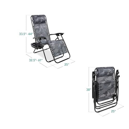 Best Choice Products Set of 2 Adjustable Steel Mesh Zero Gravity Lounge Chair Recliners w/Pillows and Cup Holder Trays - Camoflage - color: Camouflage, size: Standard
