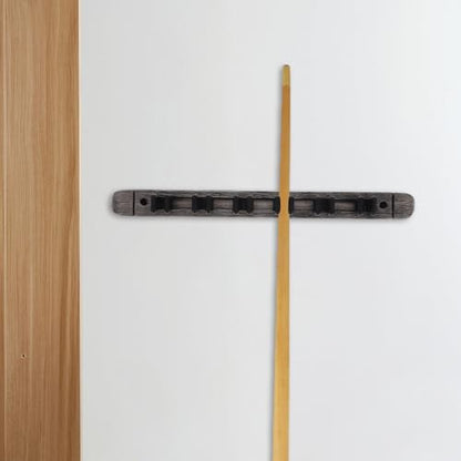 Kisangel Wall Mounted Solid Wood Billiard Cue Rack with Silver Gray Finish, 6-cue Pool Stick Holder for Game Room and Home Recreation Storage