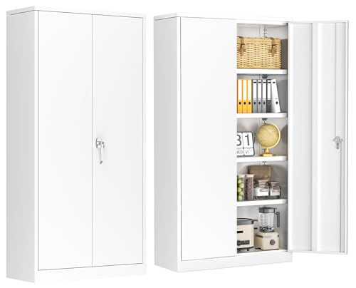 INTERGREAT Metal Lockable Storage Cabinet, 72” H Storage Cabinet with 2 Doors and 4 Adjustable Shelves for Office, Home, Garage, Pantry (Assembly Required, 18”D, White) - color: White, size: 72" Large Storage Cabinet