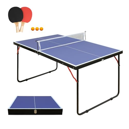 Ping Pong Table Foldable & Portable Table Tennis Table Set for Indoor & Outdoor Games with Net, 2 Paddles and 3 Balls - size: 4.5FT