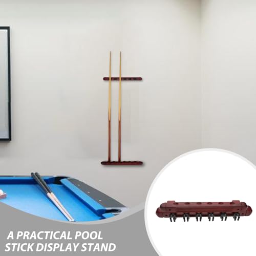 Cabilock 2 Sets 6-slot Wall Mounted Billiard Rack Wooden Pool Cue Holder Wine Red Solid Wood Pool Stick Organizer for Game Room Bars Billiard Players