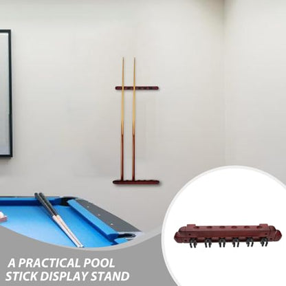 Cabilock 2 Sets 6-slot Wall Mounted Billiard Rack Wooden Pool Cue Holder Wine Red Solid Wood Pool Stick Organizer for Game Room Bars Billiard Players