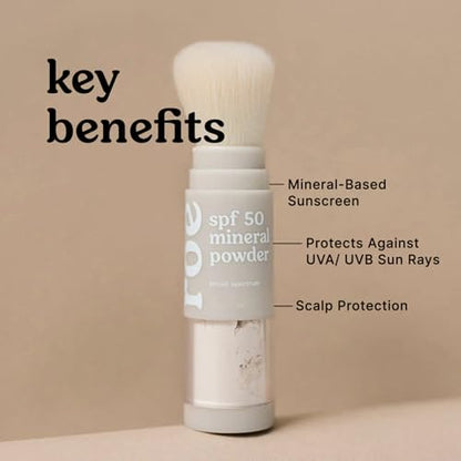 Roe Wellness- SPF 50 Powder Sunscreen Mineral-Based, Non-Toxic Brush-on For Kids, Adults & Babies | For Scalp, Face & Body (Reef Safe)