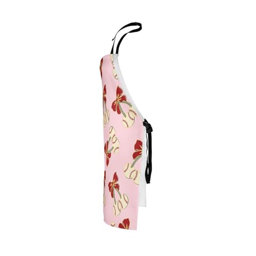 Castle Fairy Cartoon Baseball Kitchen Apron,Bow Knots Waterproof Apron - color: Khaki Pink Red
