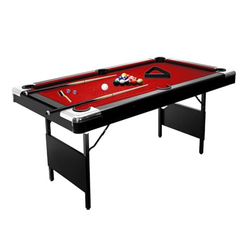 6,7 Foot Foldable Pool Table, Portable Billiards Table for Adults with Full Accessories Set, Mesa De Billar Includes 16 Balls, 2 Cue Sticks, Chalk, Rack & Brush, Game Room Table for Home - color: Red, size: 6FT