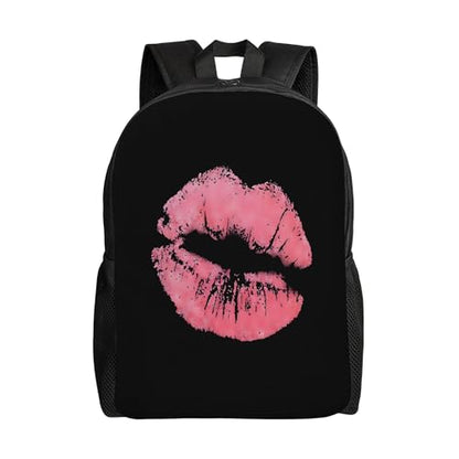Kiss Pink Lips Print Backpacks For Men Women Book Bag Travel Hiking Camping Work Lightweight - color: Ye18