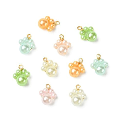 Stiesy Handmade Animal Paw Charms ABS Plastic Imitation Pearl Cute Dog Cat Paw Print Shape Dangle Charms Pendants Bulk for Necklace Bracelet Earring Jewelry Making Supplies DIY Craft 40Pcs 8 Style - color: Paw Print-40pcs