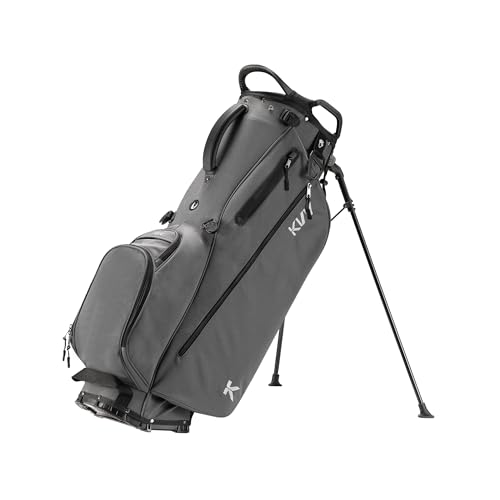 KVV Lightweight Golf Stand Bag with 7 Way Full-Length Dividers, 5 Zippered Pockets, Automatically Adjustable Dual Straps，Elegant Design - color: Charcoal
