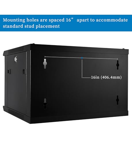 RackPath 6U Wall Mount Network Rack Cabinet – Quiet Cooling Fan, Locking Glass Door, 17.7" Deep (450mm), Removable Locking Side Panels, Fits 19" IT & A/V Equipment - size: 6U