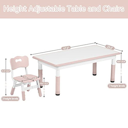 Kids Table and 4 Chairs Set with Graffiti Desktop,Toddler Furniture for Kids Ages 3-8,Children Study Desk, Dining Table, Height Adjustable Desk, Painting Desktop,Gift for Boys Girls (Pink) - color: Pink