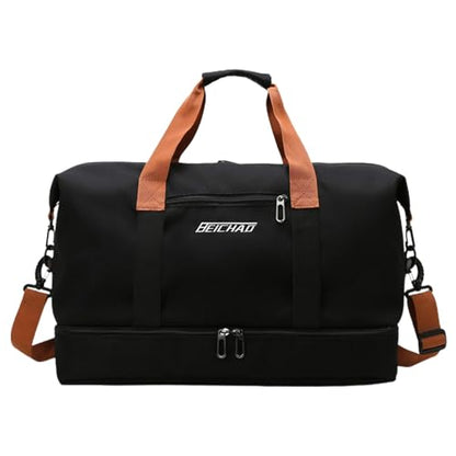 Portable Waterproof Gym Bag, Weekender Travel Bag,With Shoes Compartment (Black) - color: Black