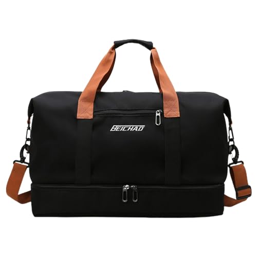Portable Waterproof Gym Bag, Weekender Travel Bag,With Shoes Compartment (Black) - color: Black