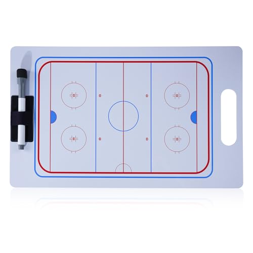 Joyeee Ice Hockey Coaching Board, Pro Full & Half Court Dry Double-Sided Erase Tactical Whiteboard with Marker and Pen Clip for Coaches, Player, Hockey Equipment Accessories, Perfect Coach Gifts - style: Hockey whiteboard