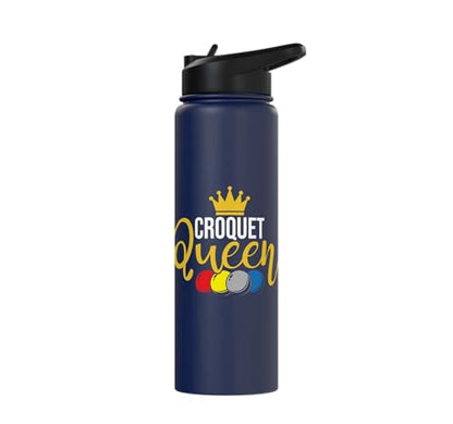 Croquet Queen - Lawn Game Mallet Wicket Hoop Ball Stainless Steel Insulated Water Bottle - color: Navy Blue