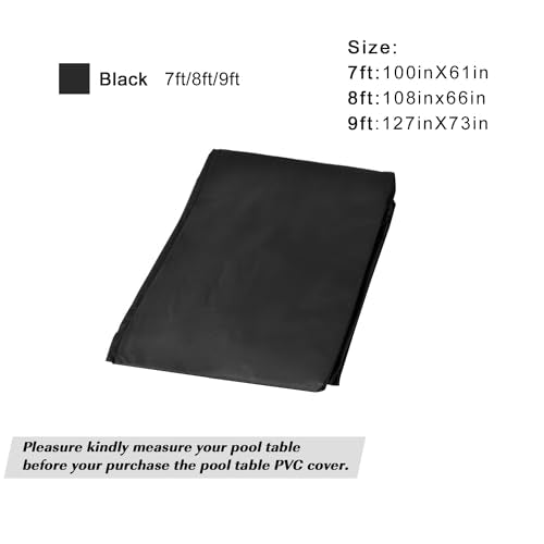 Pool Table Cover PVC Waterproof Dustproof for 7/8/9 Ft Billiard/Pool Table ,Black,8 Feet