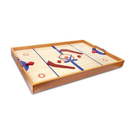 Point Games Tabletop Slap Shot Hockey Game - Super Durable Large Wooden Board With 2 Sticks and Pucks - Great Family Game for Ages 5+