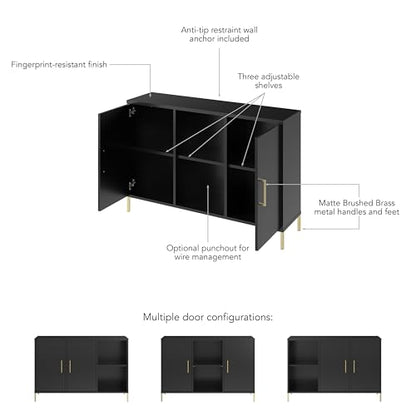 Bush Home Essence Accent Cabinet with Doors, Living Room Furniture, Essence Collection, Black Stipple
