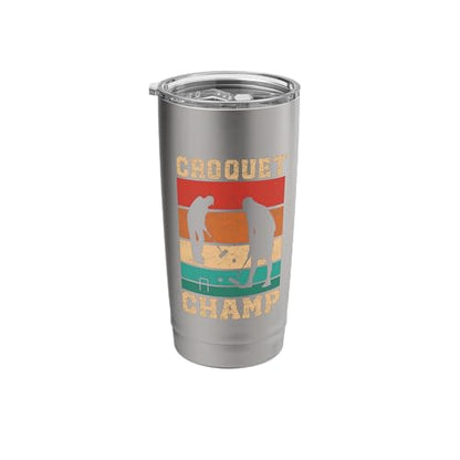 Croquet Champ Retro Funny Lawn Game Player Quote Stainless Steel Insulated Tumbler - color: Brushed Steel