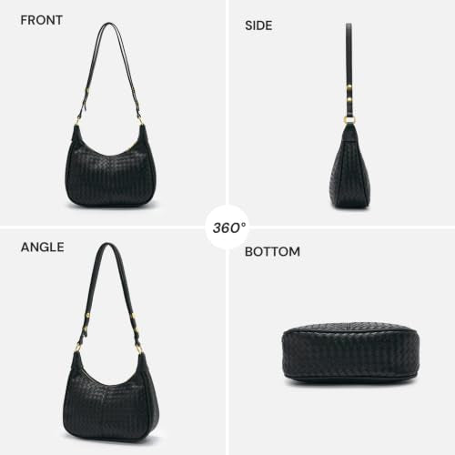 Shoulder Bags for Women Small Hobo Bags Crescent Shaped Cute Retro Tote Handbag Mini Clutch Purse with Zipper Closure - color: Black Woven