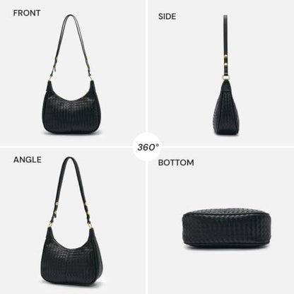 Shoulder Bags for Women Small Hobo Bags Crescent Shaped Cute Retro Tote Handbag Mini Clutch Purse with Zipper Closure - color: Black Woven