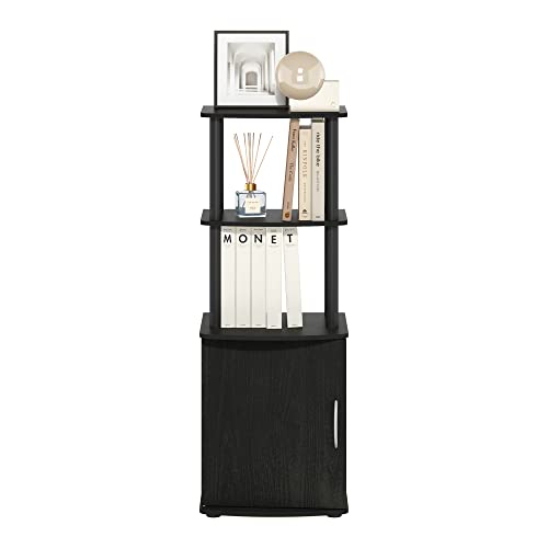 Furinno Turn-N-Tube 3-Tier Black Storage Shelves with Door Cabinet, TV Stand Side Book Shelf, Bookcase, for Organization and Storage, Living Room, Home Office, Blackwood