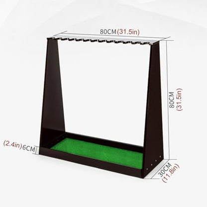 Golf Club Display Rack 13 Hole Club Rack Solid Wood Golf Putter Stand Holder Golf Clubs Holder Organizer with Grass Mat for Garage Home Indoor Golf Driving Range
