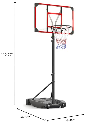Yohood Kids Basketball Hoop Outdoor 4.82-8.53ft Adjustable, Portable Basketball Hoops & Goals for Kids/Teenagers/Youth in Backyard/Driveway/Indoor, with Enlarged Base and PC Backboard