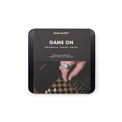 Iron And Glory | Magnetic Travel Chess Set | Mini Chess Sets | Travel Essentials & Games for Adults | Black and Gold Chess Board with Case | Travel Games with Magnetic Board - color: Travel Chess