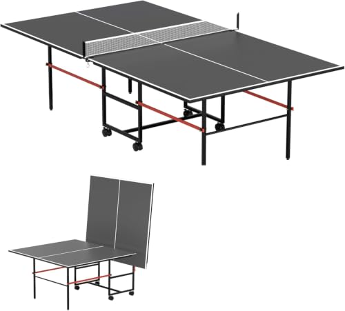 8X4FT Foldable Ping Pong Table,Professional Table Tennis Table with Net, 2 Table Tennis Paddles and 3 Balls - Tournament Quality for Indoor/Outdoor - color: Black