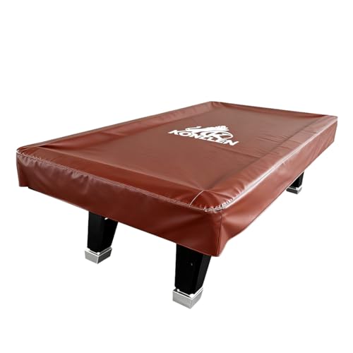 KONLLEN Pool Table Cover PU Leather Billiard Table Covers Indoor Outdoor Pool Table Cover Waterproof for 9 Feet Fitted Billiards Pool Accessories Black and Brown