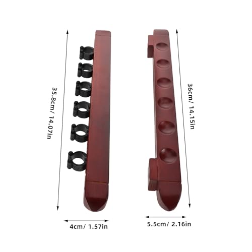 Cabilock 2 Sets 6-slot Wall Mounted Billiard Rack Wooden Pool Cue Holder Wine Red Solid Wood Pool Stick Organizer for Game Room Bars Billiard Players