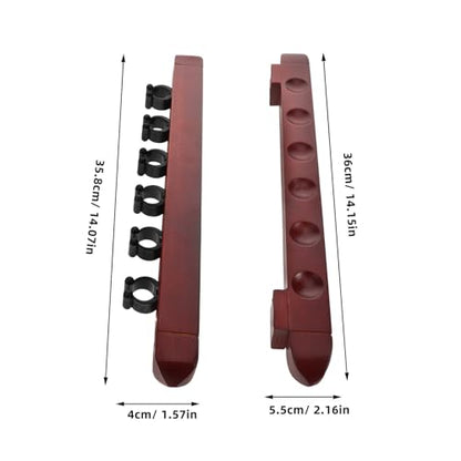 POPETPOP 2 Sets Wall Mounted Wooden Pool Stick Rack 6-hole Billiard Cue Organizer Stand Burgundy for Home Bar Snooker Cue Display Holder