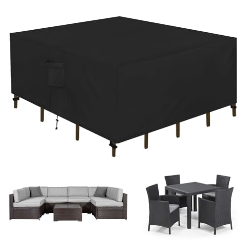 Easy-Going Square Patio Furniture Cover Waterproof Outdoor Dining Table and Chair Cover Anti-UV Outside Sectional Sofa Set Covers (126"L x 126"W x 32"H, Black) - color: Black, size: 126"L x 126"W x 32"H