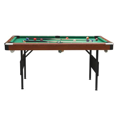 5.3 FT Pool Table Portable Foldable Billiards Table for Kids & Adults with with Balls, Cues, Chalk, Rack & Brush, Compact Space-Saving Game Table for Family Game Room & Office - color: Brown+Green