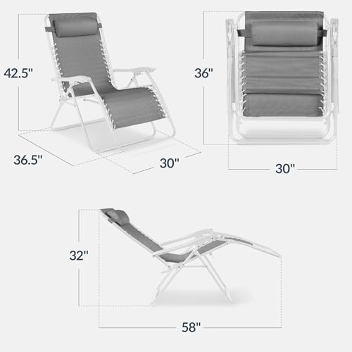Best Choice Products Set of 2 Extra Wide Adjustable Steel Mesh Zero Gravity Lounge Chair Recliners w/Pillows and Cup Holder Trays - Ice Gray/White - color: Ice Gray/White, size: Oversized Extra Wide