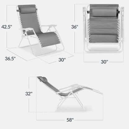 Best Choice Products Set of 2 Extra Wide Adjustable Steel Mesh Zero Gravity Lounge Chair Recliners w/Pillows and Cup Holder Trays - Ice Gray/White - color: Ice Gray/White, size: Oversized Extra Wide