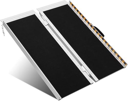 4 Feet Portable Wheelchair Ramp 600LBS Capacity Non-Skid Aluminum Handicap Ramps,Seamless Folding Threshold Ramp Wheel Chair Ramp for Doorways - size: 4Ft