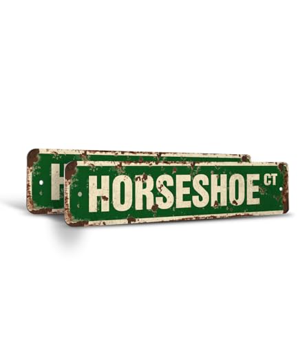 HORSESHOE Vintage Style Rustic Street Sign – (2 Pack) Signs Horseshoes Game Player Trophy Retro Decorative Wall Sign for Home, Bar, Garage, or Outdoor Use | 4" X 18" Aluminum Metal Road Sign - color: Aluminum Metal Sign, size: 2 Pack Of 4 inch X 18 inch